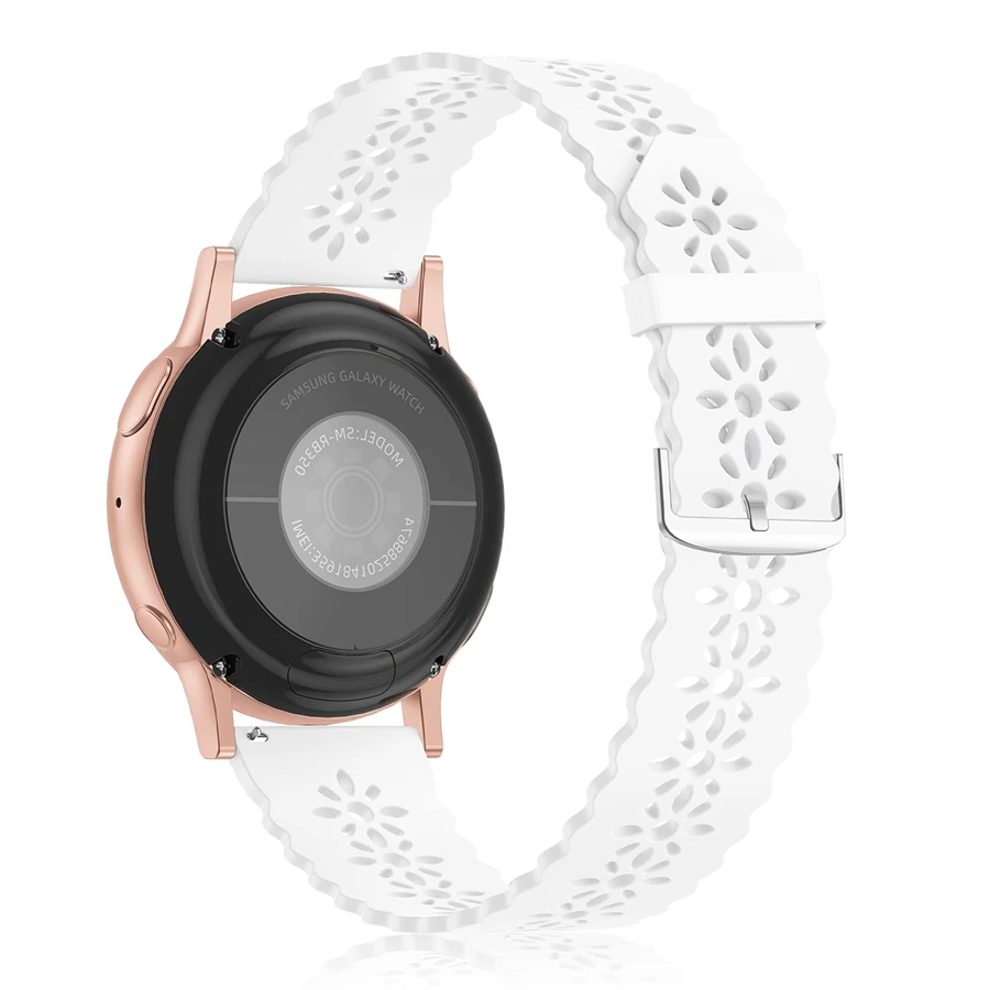 20MM 22MM Plum Bossom Hollow Out Design Silicone Strap for Samsung Galaxy Active 2 Smart Watchband for  Galaxy Watch 4 classic 4