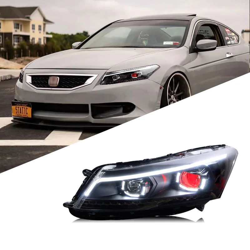 LED Head Lamp LED Strip Front Headlights Assembly For HONDA ACCORD 2008-2011 Year