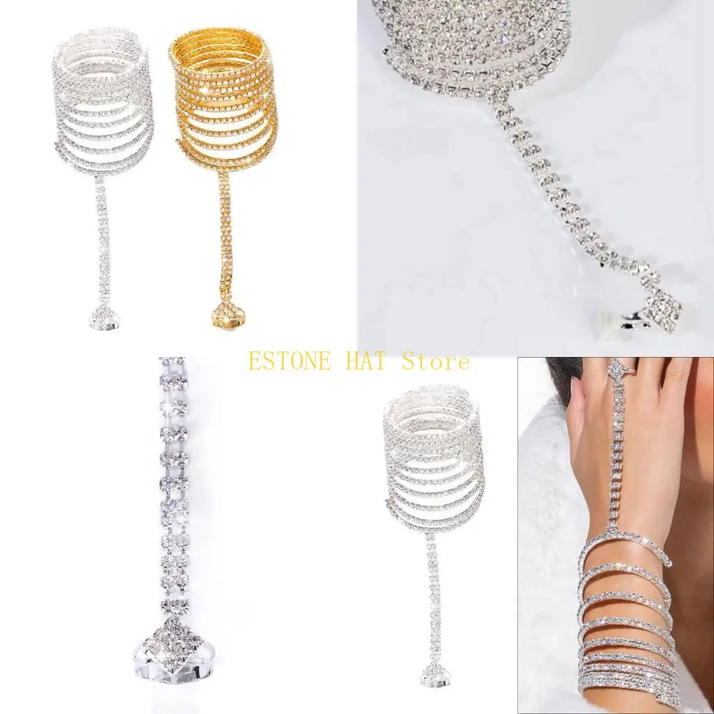 49MF Luxurious Rhinestones Stretch Finger Bracelet With Adjustable Fit For Women