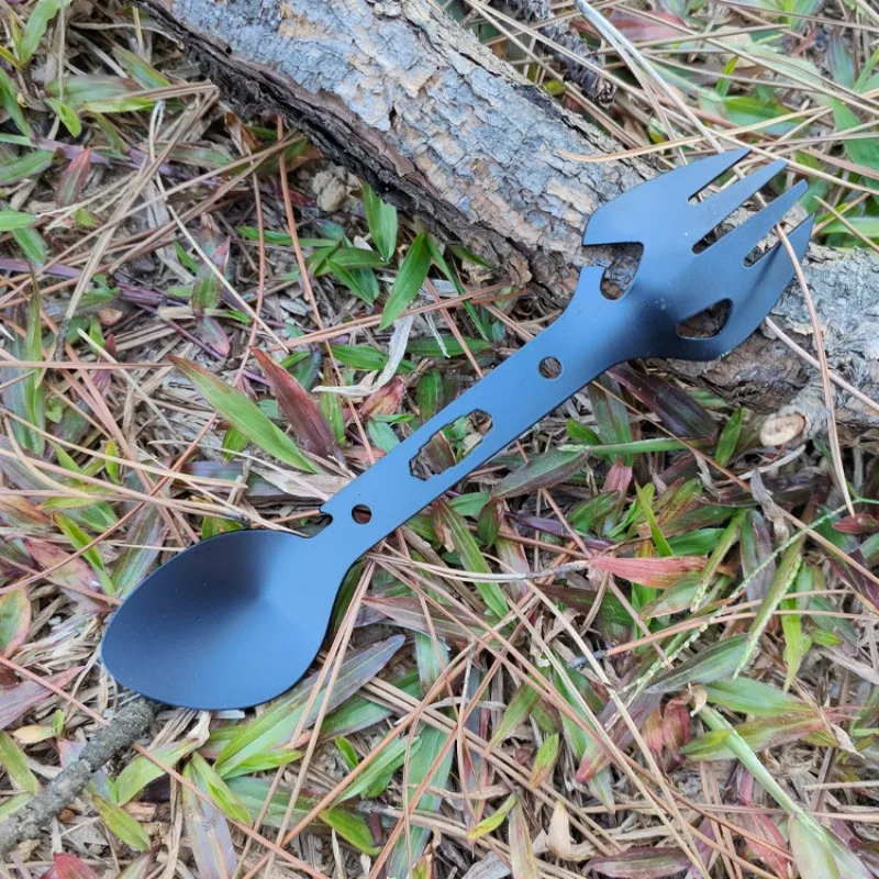 Ao ar livre de aço inoxidável multi-funcional garfo colher talheres combinação abridor de garrafa arpão acampamento equipamentos sobrevivência edc