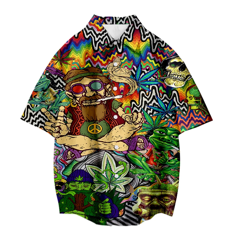 

Fashion Summer Shirt Hawaii Influencer Short Shirt Trend Men 3D Printing Merch Turndown Collar Casual Shirt High Street