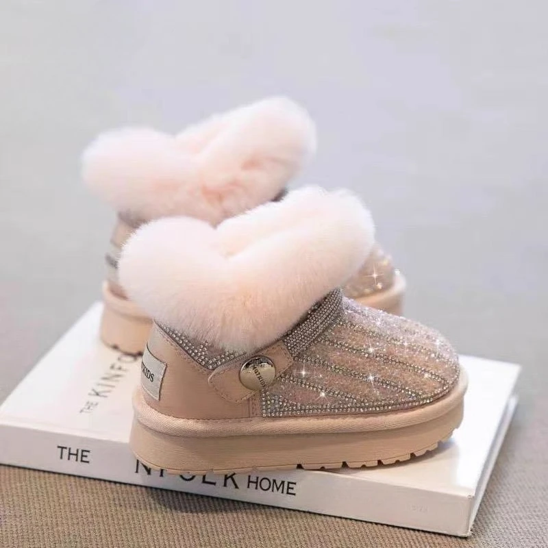 

2026 New Girls Winter Snow Boots Thick Sole Sequins Design Thermal Fluffy Lining Anti Slip for Outdoor Play