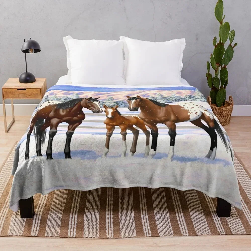 Bay Appaloosa Quarter Horses In Winter Snow Throw Blanket Extra Large Throw anime Blankets For Sofas Blankets