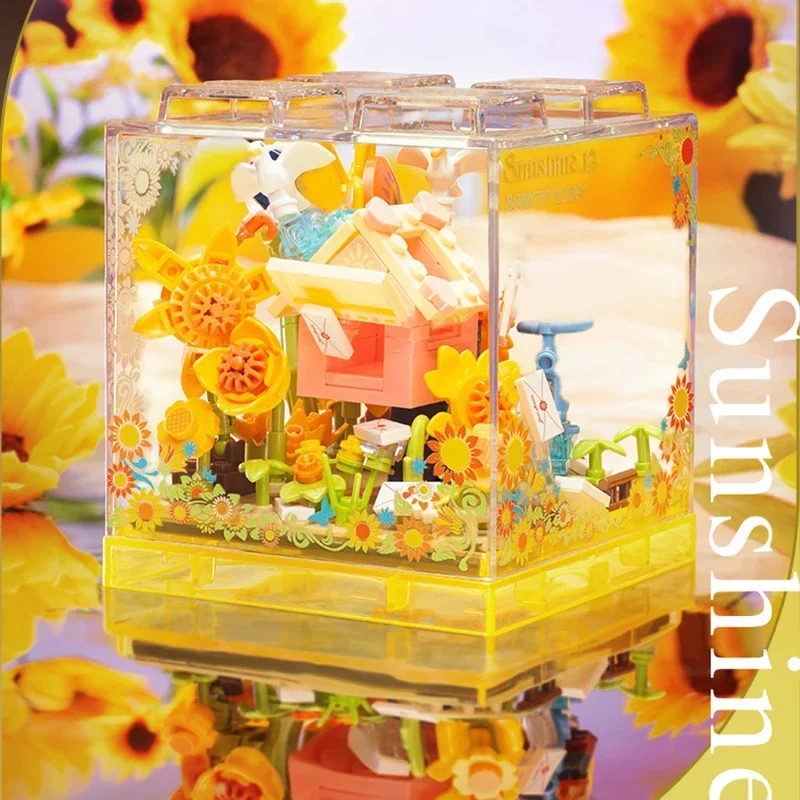 

Креативная модель цветочной коробки, кирпичи, роза, лилия, букет подсолнечника, фигурка куклы, набор строительных блоков с пылесборником, игрушки, подарки для детей
