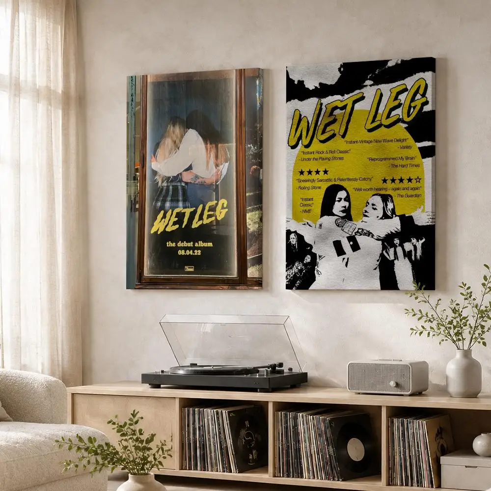 W-Wet Leg Rock Band Cool Framed Wall Painting Wood Canvas Poster For Living Room Bedroom Hallway Office Home Decor Gift