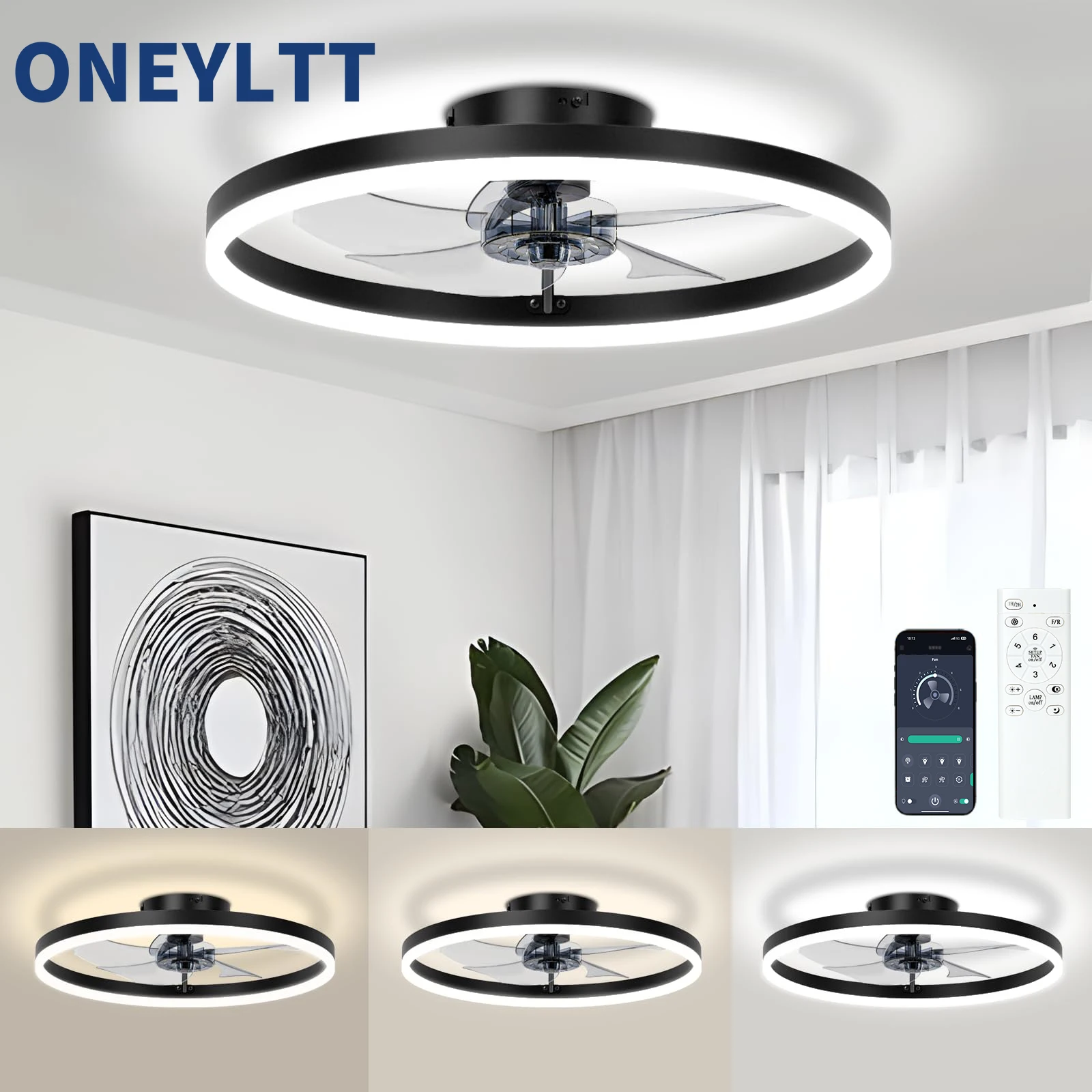 

Intelligent ceiling fan with light and remote 6-speed fan light suitable for embedded ceiling fans in bedrooms and living rooms