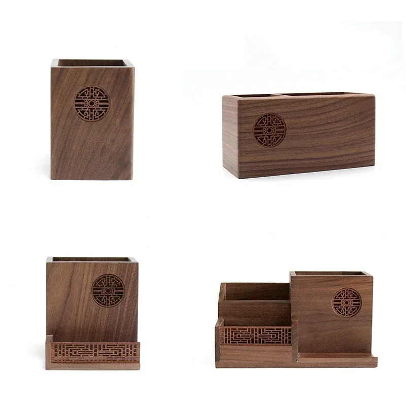 Black Walnut Solid Wood Pen Holder Simple Office Supplies Pencil Storage Box Japanese Wooden Desk Accessories