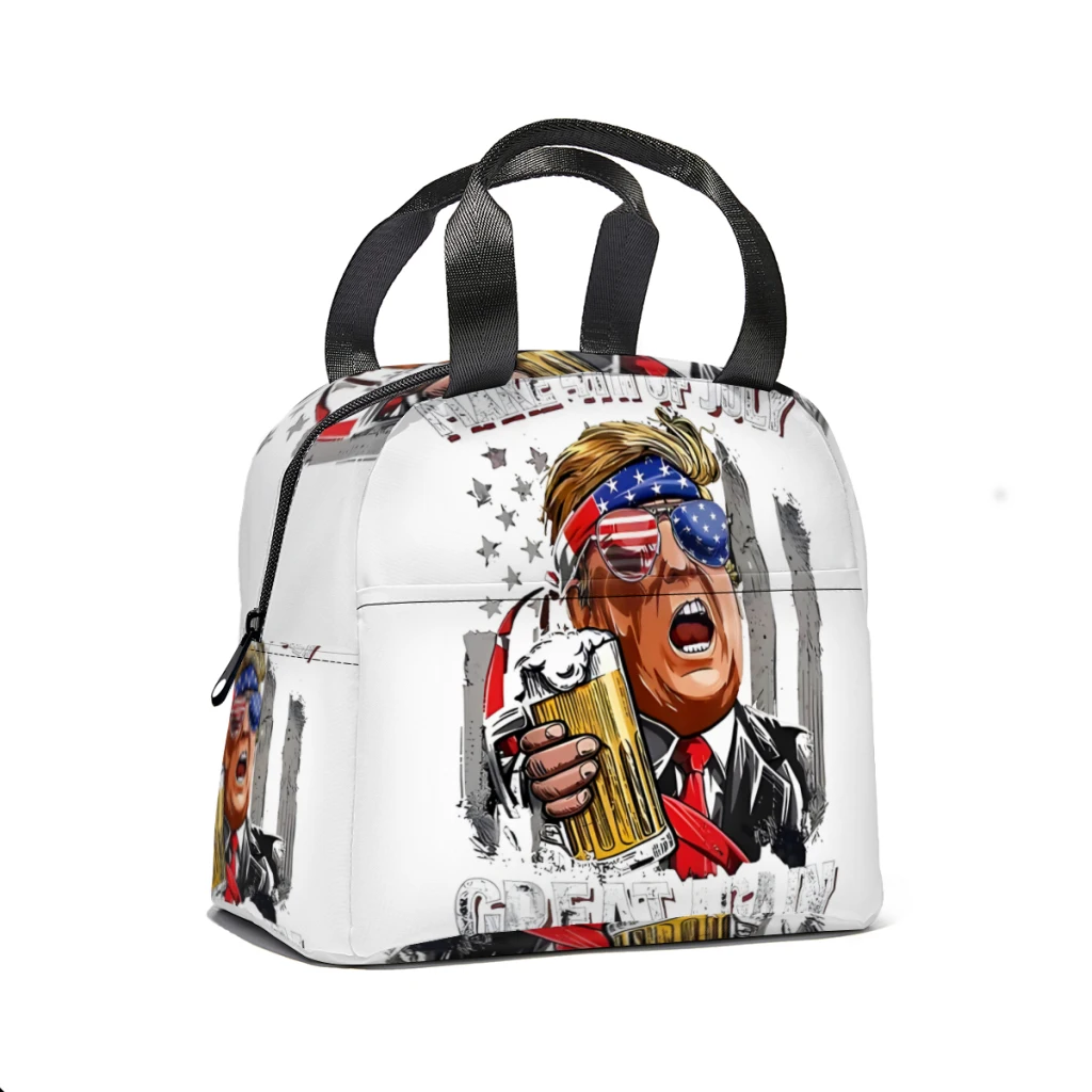 4Th Of July American Flag Shirt Funny Gift Portable Lunch Bag Food Thermal Box Durable Cooler Lunchbox with Shoulder Strap