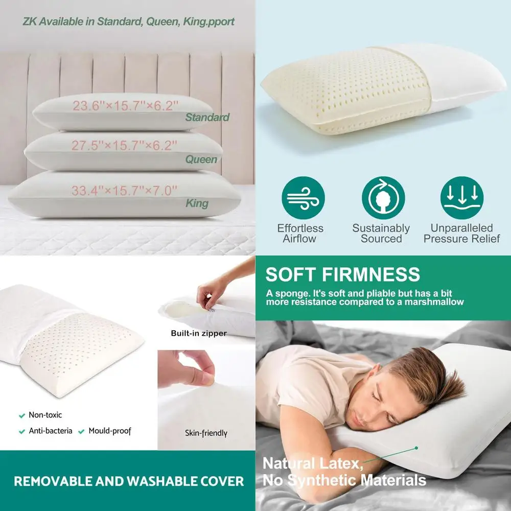 

Роскошная подушка из латекса Talalay, мягкая и поддерживающая, размер Queen, идеально подходит для тех, кто спит на боку или на спине, снимает боль в шее, дышащий хлопковый чехол