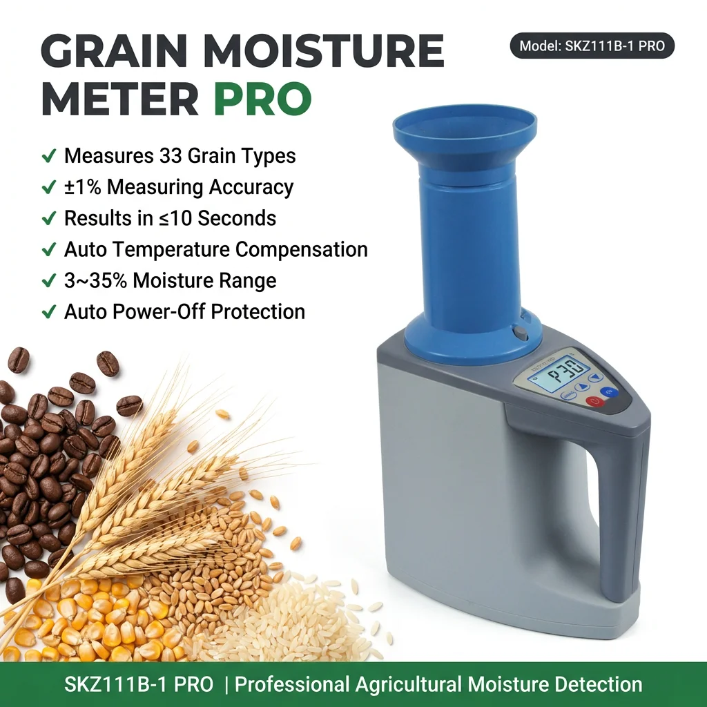 SKZ111B-1 Pro Moisture Analyzer 3-35% Range 33 Kinds Grains Auto Weigh Temp Adjust for Maize Wheat Soybean Raw Cashew Nut