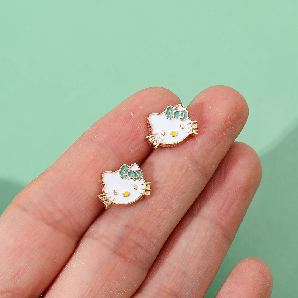 Anime Sanrio Hello Kitty Earring Cute Cartoon Figure Kitty White Badge Ear Studs Earrings Jewelry for Women Girl Accessories