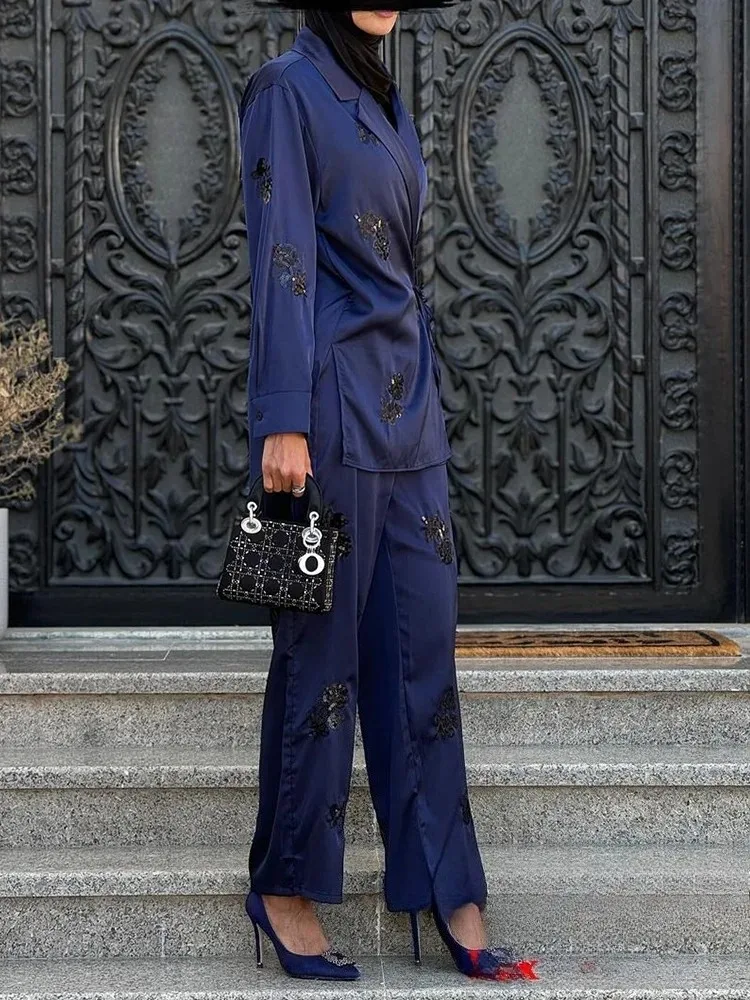 KONDALA Vintage Chic Casual Women Suit V Neck Pockets Blazer Straight Loose Pants New Fashion 2024 Autumn Office Lady Set