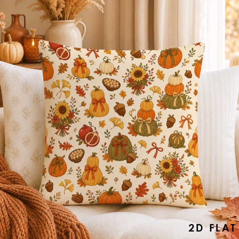 Autumn Pumpkin Harvest Pillow Cover, Vintage Floral Accent Cushion Case for Sofa and Living Room,Sunflower Bouquet,Holiday Gift