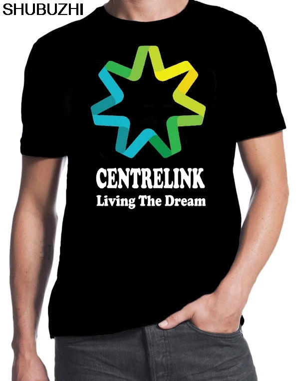 Centrelink Living The Dream Funny Aussie Straya Bogan Colour Logo Black T-Shirt Summer T Shirt Brand Fitness Body Building