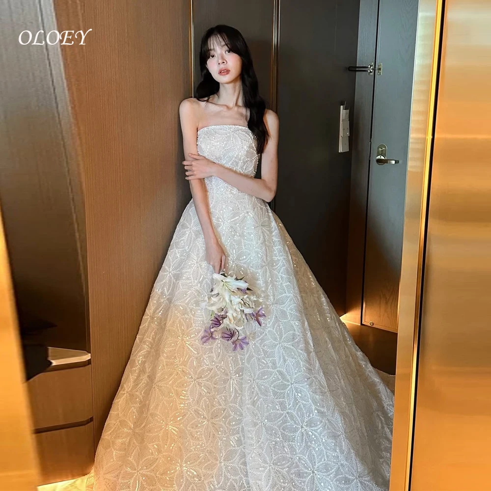 OLOEY Feenhafte Spitze, trägerlos, A-Linie, Brautkleider, quadratischer Kragen, neues koreanisches Fotoshooting-Brautkleid ienia Singap Sierra Özelleştirilmiş 2025