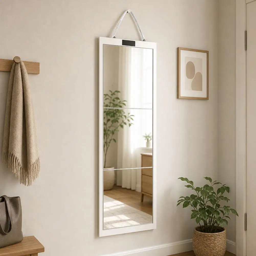 Full Length Folding Mirror 3-Panel Hanging Door Mirror with Felt Storage Bag Hook Portable Travel Dressing Mirror