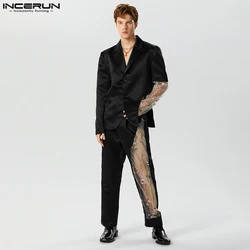 2023 Mode Männer setzt Stickerei Mesh Patchwork Revers Langarm Blazer & Hose 2 Stück Streetwear Männer Freizeit anzüge S-5XL Incerun