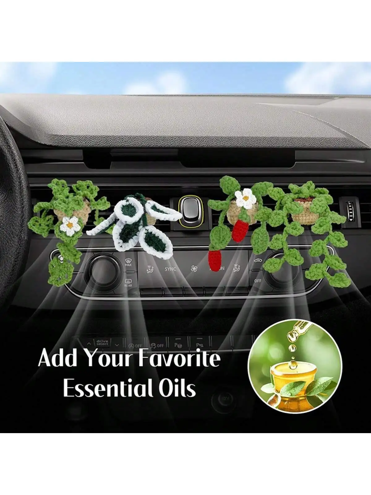 1pc New Hand-Knitted Hanging Basket Car Decoration - Car Air Vent Ornament, Pendant & Gift, Air Vent Potted Plant