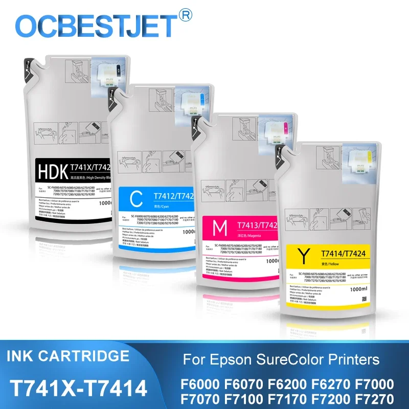4Bag T741X T7414 T7411 T741X Ink Packs Sublimation Ink Pack For Epson F6000 F6070 F6200 F6270 F7000 F7200 F7270 F9300
