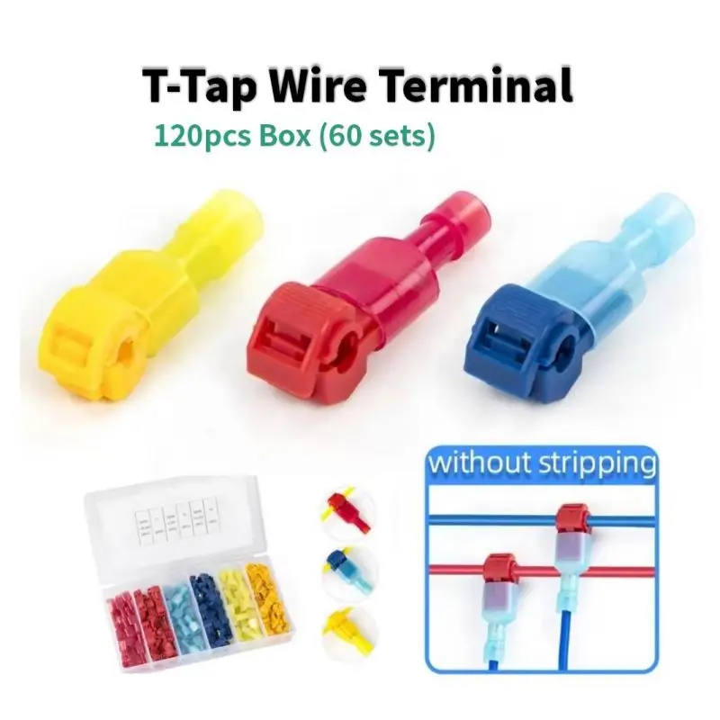 120pcs Crimp Wire Terminal Block Auto Line T-Tap Quick Electrical Cable Connector Light Snap Splice Lock Splitter Car Audio Kit