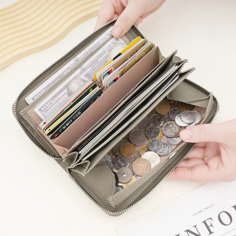 Western RFID Blocking Long Leather Women Wallet Multiple Card Slots Large Capacity Zipper Purse for Ladies