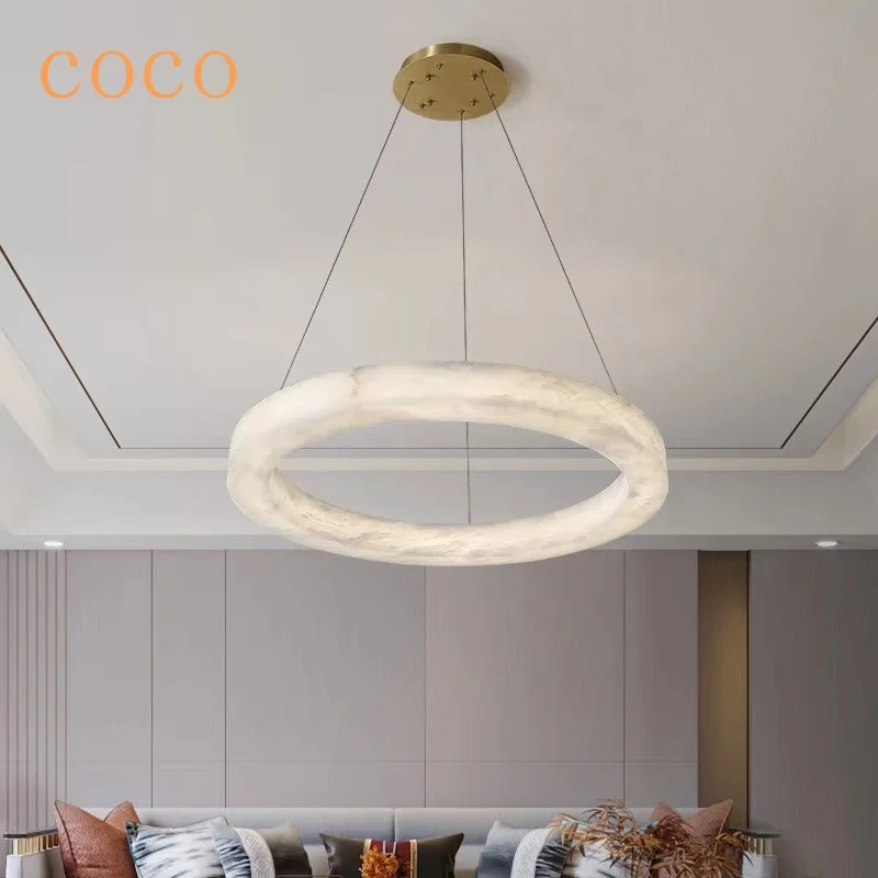 2024 New Creative Personality Natural Marble Copper Lighting Luxury New Bedroom Postmodern Minimalism Unique Chandelier Lamps