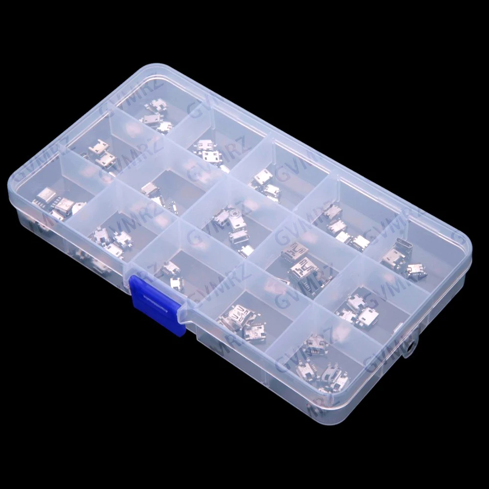 15Values 75PCS Micro USB female connector, boxed MINI Android phone charging port, microphone mini. Micro
