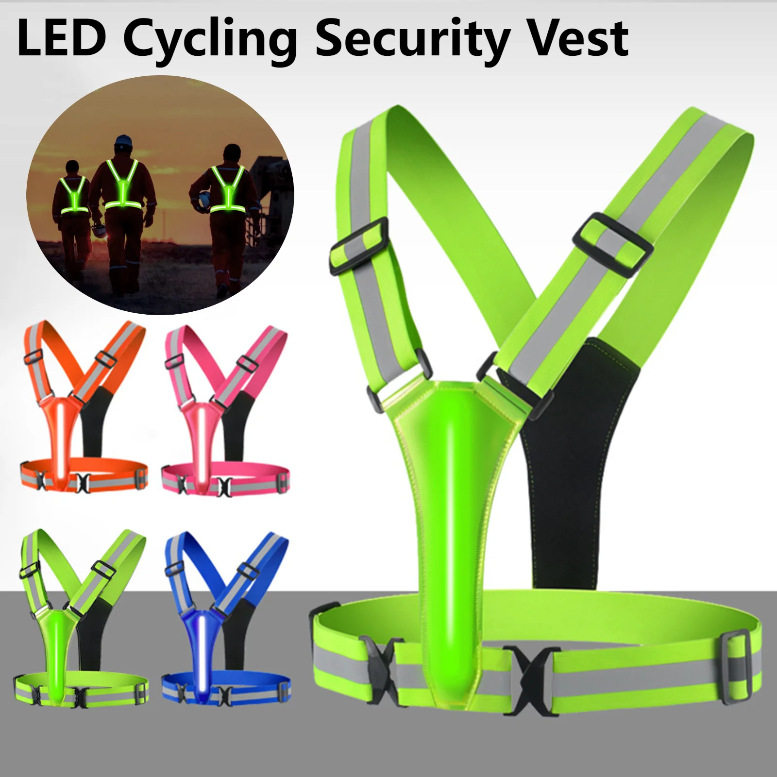Motorcycle LED Reflective Safety Vest Lightweight Adjustable Elastic Jacket Hi Vis Reflective for Outdoor Night Running Riding
