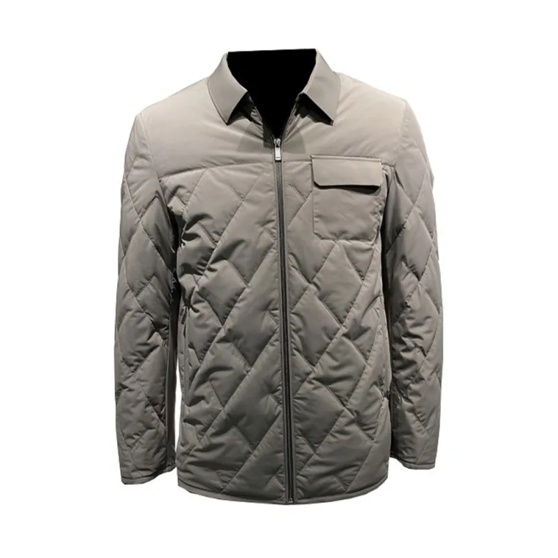 Autumn Winter Mens Thin Down Jacket Leisure Zipper Male Turndown Collar Duck Down Coat Business Gentlemen Long Sleeve Outerwear