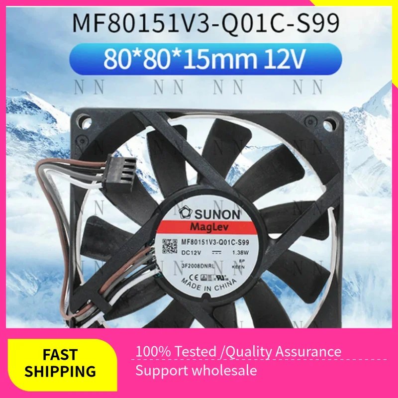 GGT   FOR SUNON MF80151V3-Q01C-S99 12V 1.38W 8015 8cm 4-wire Speed Regulation Cooling Fan