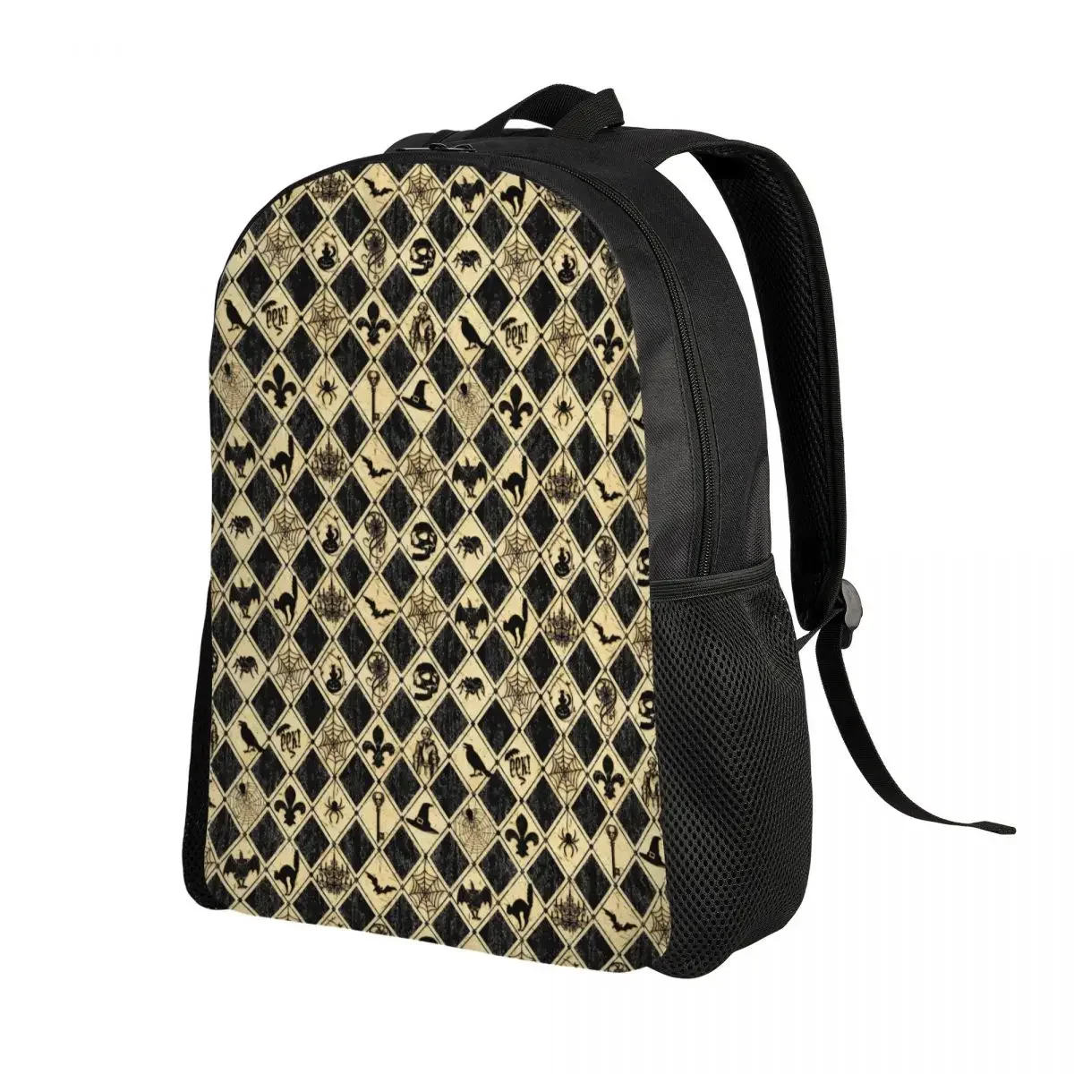 Custom Halloween Icons In Distressed Diamonds Backpacks for Women Men College School Students Bookbag Fits 15 Inch Laptop Bags
