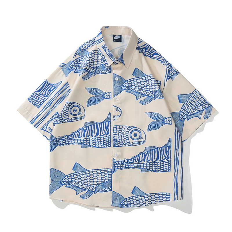 

Men Hawaiian Shirt vintage Fish 3D Print 2022Hip Hop Shirt Streetwear Harajuku Beach Shirts Youth Couple Short Sleeve Tops Tees