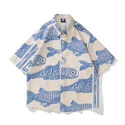 Men Hawaiian Shirt vintage Fish 3D Print  2022Hip Hop Shirt Streetwear Harajuku Beach Shirts Youth Couple Short Sleeve Tops Tees