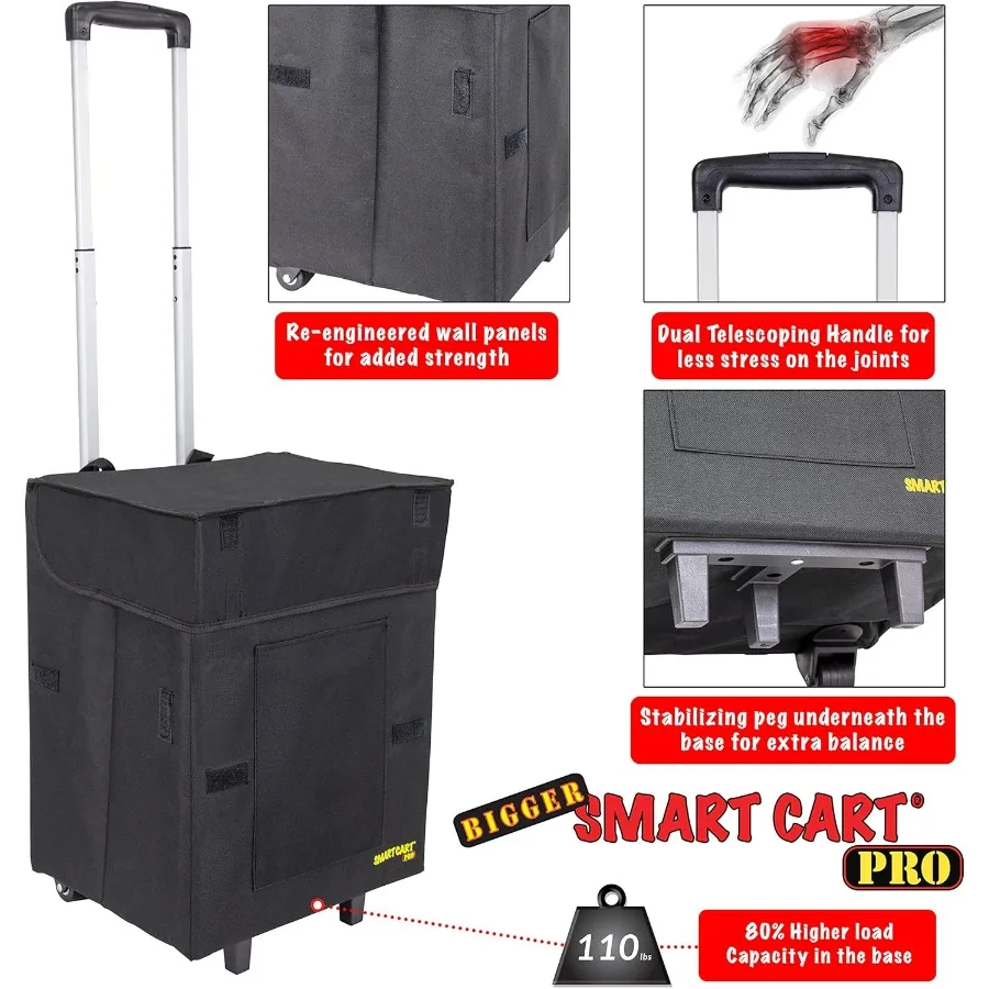 عربة ذكية أكبر مع عجلات عربة قابلة للطي خفيفة الوزن ومقبض سحب قابل للسحب لتسوق البقالة والسفر المتحرك وS