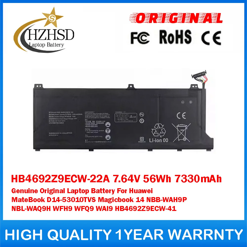 HB4692Z9ECW-22A 7.64V 56Wh 7330mAh Genuine Original Laptop Battery For Huawei MateBook D14-53010TVS Magicbook 14 NBL-WAQ9H WFH9