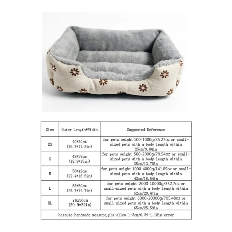 Cama para gatos y perros de felpa con estampado floral interior