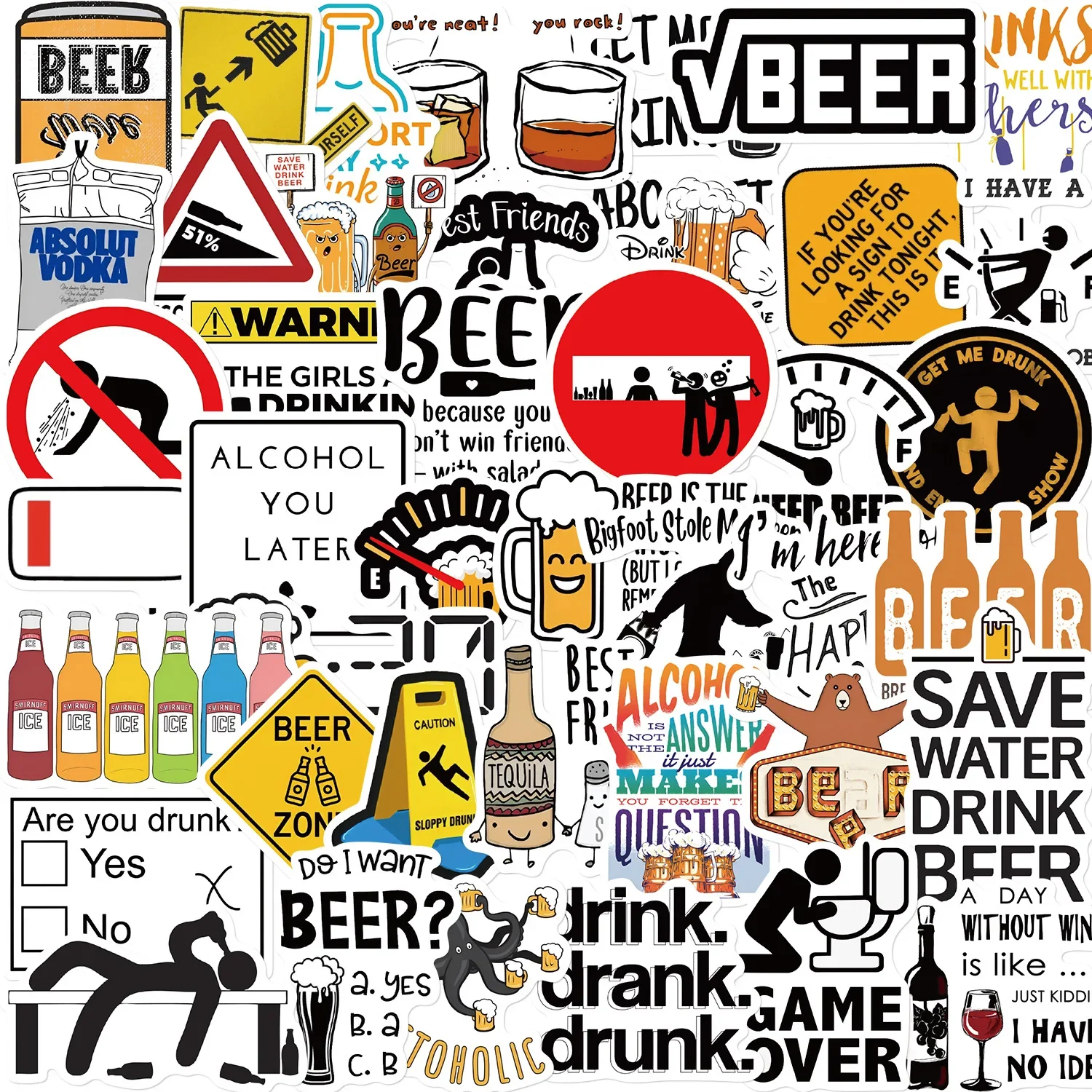 10/30/50PCS Alcoholism Vodka Beer Wine Drunk Meme Stickers Waterproof Fridge Phone Diary Car Motorcycle Decoration Funny Sticker