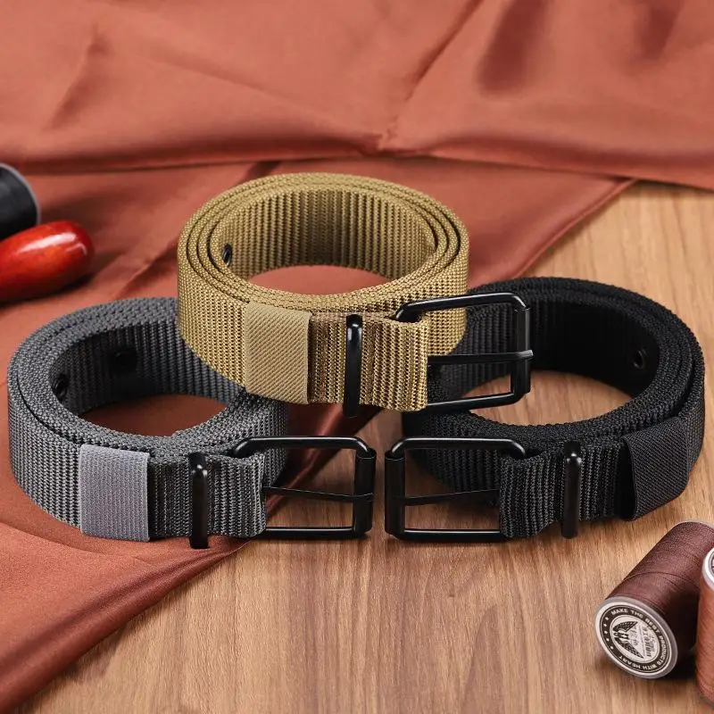 1Pc Men Belt Porous Canvas Pin Buckle Leather Belt Outdoor Sports Belt Women's Trendy Eyelet Belt With Jeans Belt For Men Women.