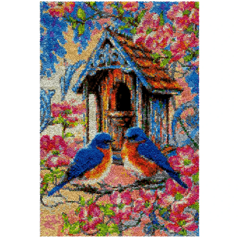 

DIY Birds Latch Hook Rug Kits Flower Tapestry Making Kits Crochet Needlework Crafts for Adults with Pre-Printed Canvas Pattern