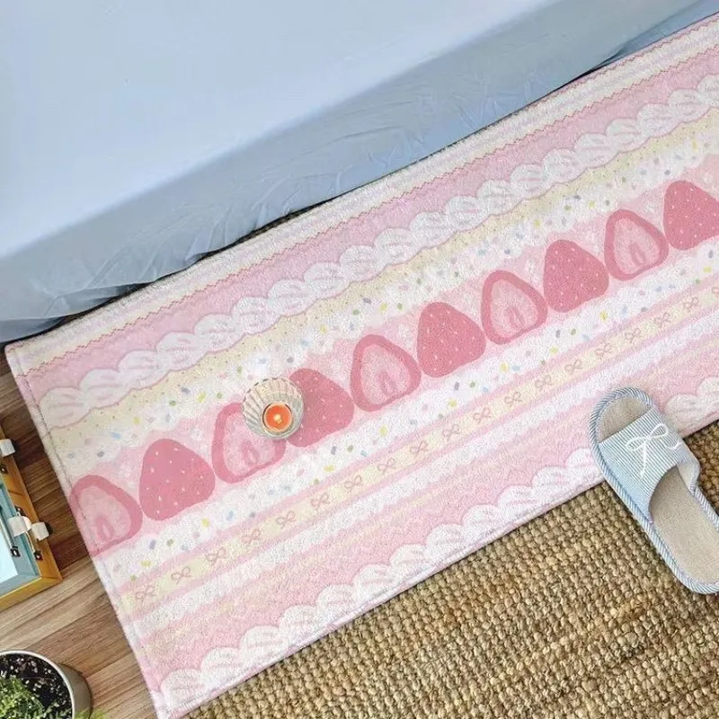 VIKAMA Sweet Fruit Star Stripe Rug for Bedrooms Walk Wardrobes and Relaxation Corners Non-slip and Machine Washable Home Decor
