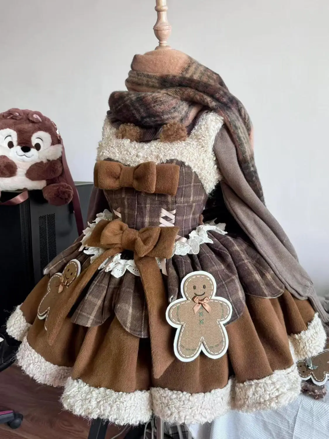 Winter Japanese Sweet Lolita Brown 2 Piece Set Chic Cape+Cute Bow Dress New Fashion Harajuku Kawaii Women Warm Clothes Suit 2024