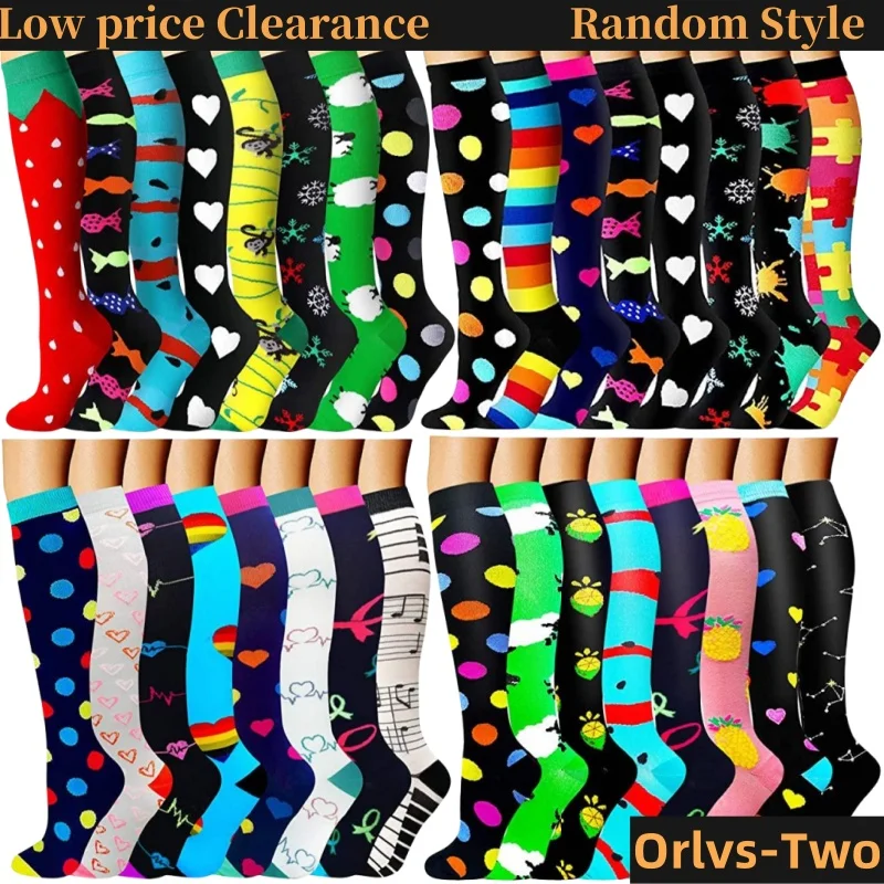 2/3/5/6/10 Pairs Random Style Low Price Clearance Running Men Socks Sports Compression Tube Nylon Outdoor Long Pressure Socks