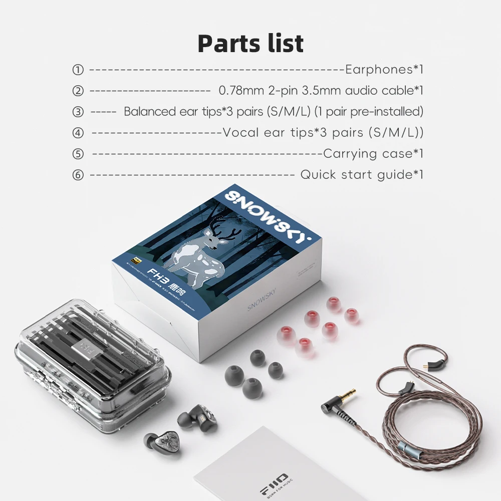 Słuchawki douszne FIIO FH3 LUMI Hybrid IEM 1DD+2BA HiFi przewodowe z drewnianą membraną i odłączanym kablem — zdjęcie produktu 6
