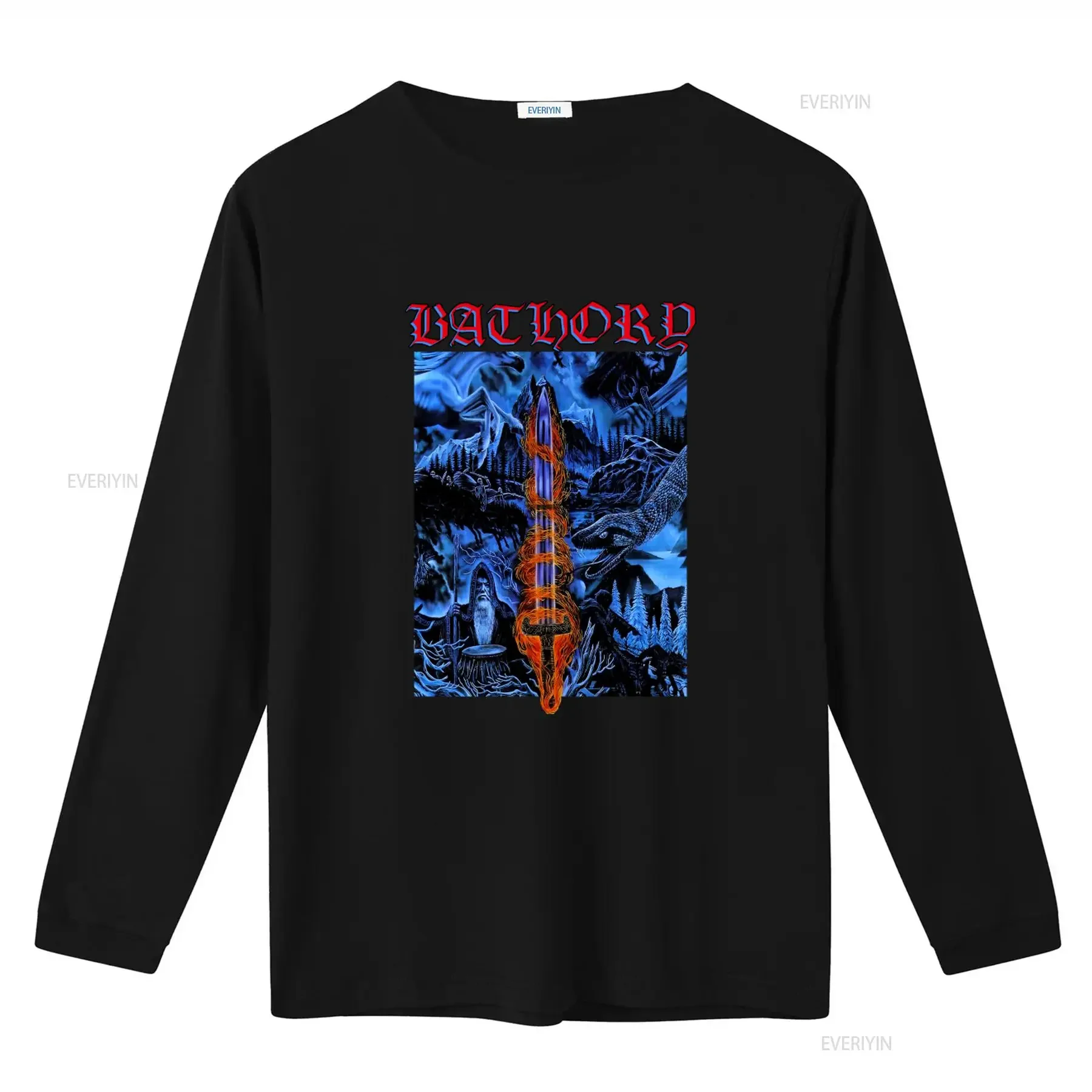 New DTG BATHORY Blood on Ice T shirt with Fantasy Sword and Mythical Creatures Design vintage Washed Soft Casual fashion