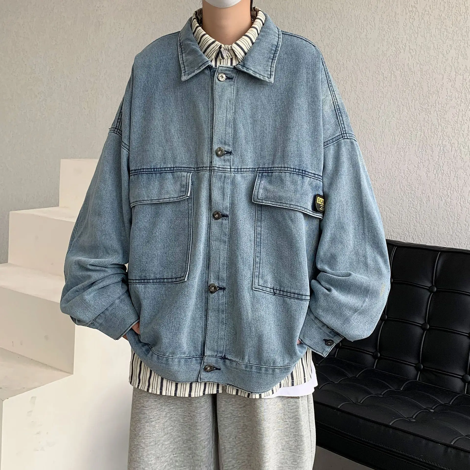 Spring and Autumn New Korean Version Casual Versatile Work Jacket Men's Casual Loose Denim Coat