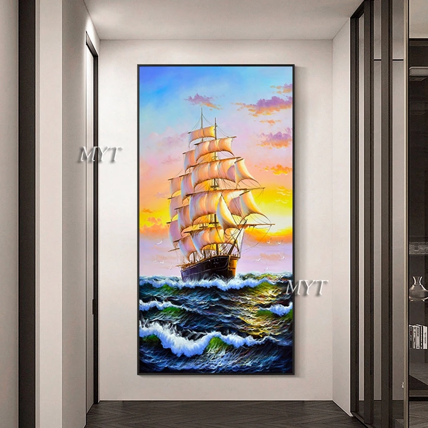 

Bedroom Entrance Wall Decor Acrylic Painting 3D Sailboat Seascape Abstract Art Picture Frameless Beautiful Gifts Canvas Artwork