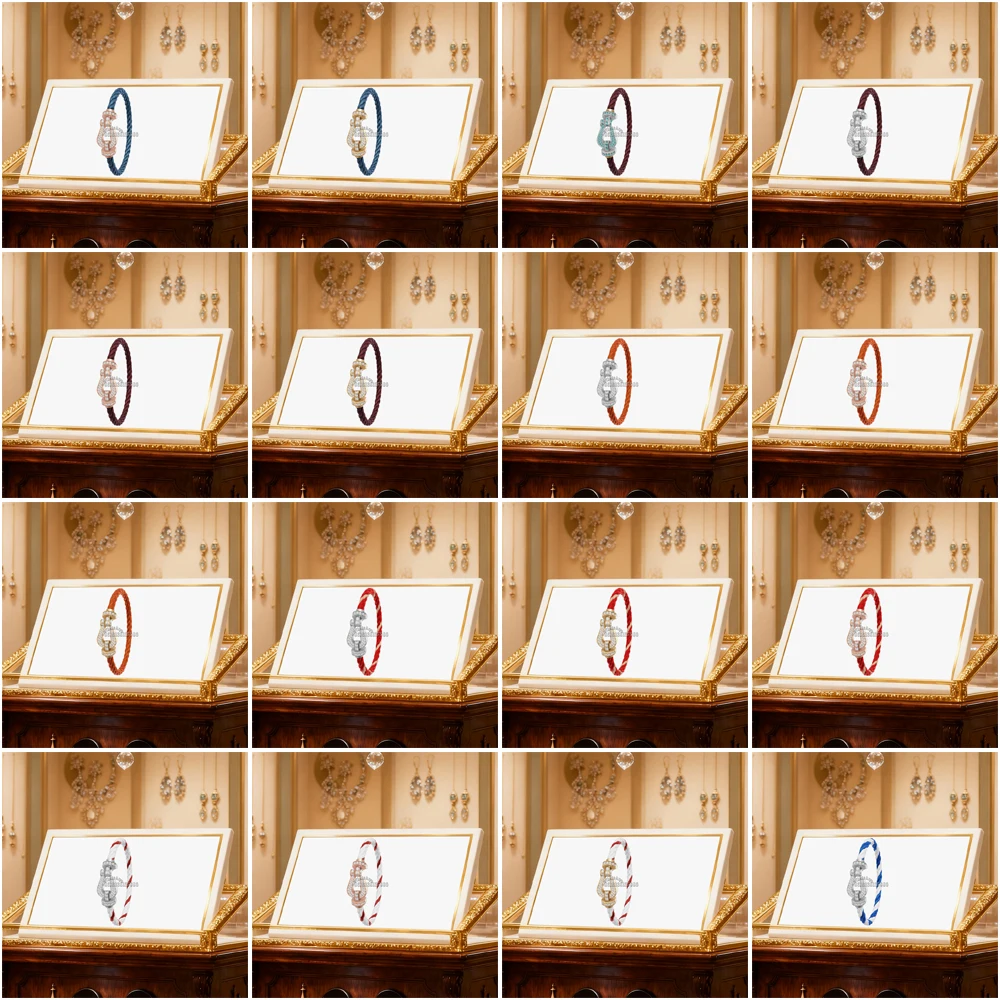 

Gryan 2025 New Full Zircon Large Horseshoe Yellow White Nylon Bracelet Female Daily Wear Party Gifts Luxurious Couple Jewelry