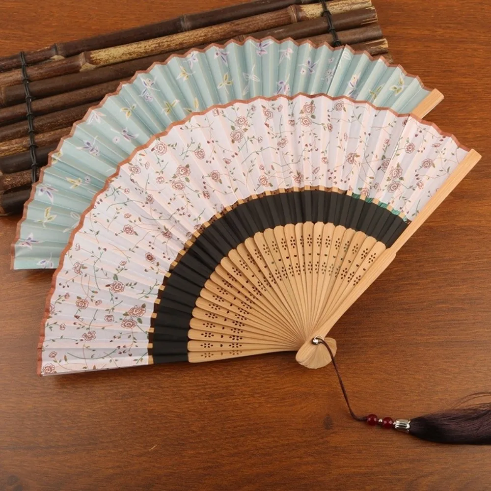 Costume Accessory Portable Folding Fan Vintage with Tassel Dance Fan Decorative Classical Bamboo Fan Dance Performance