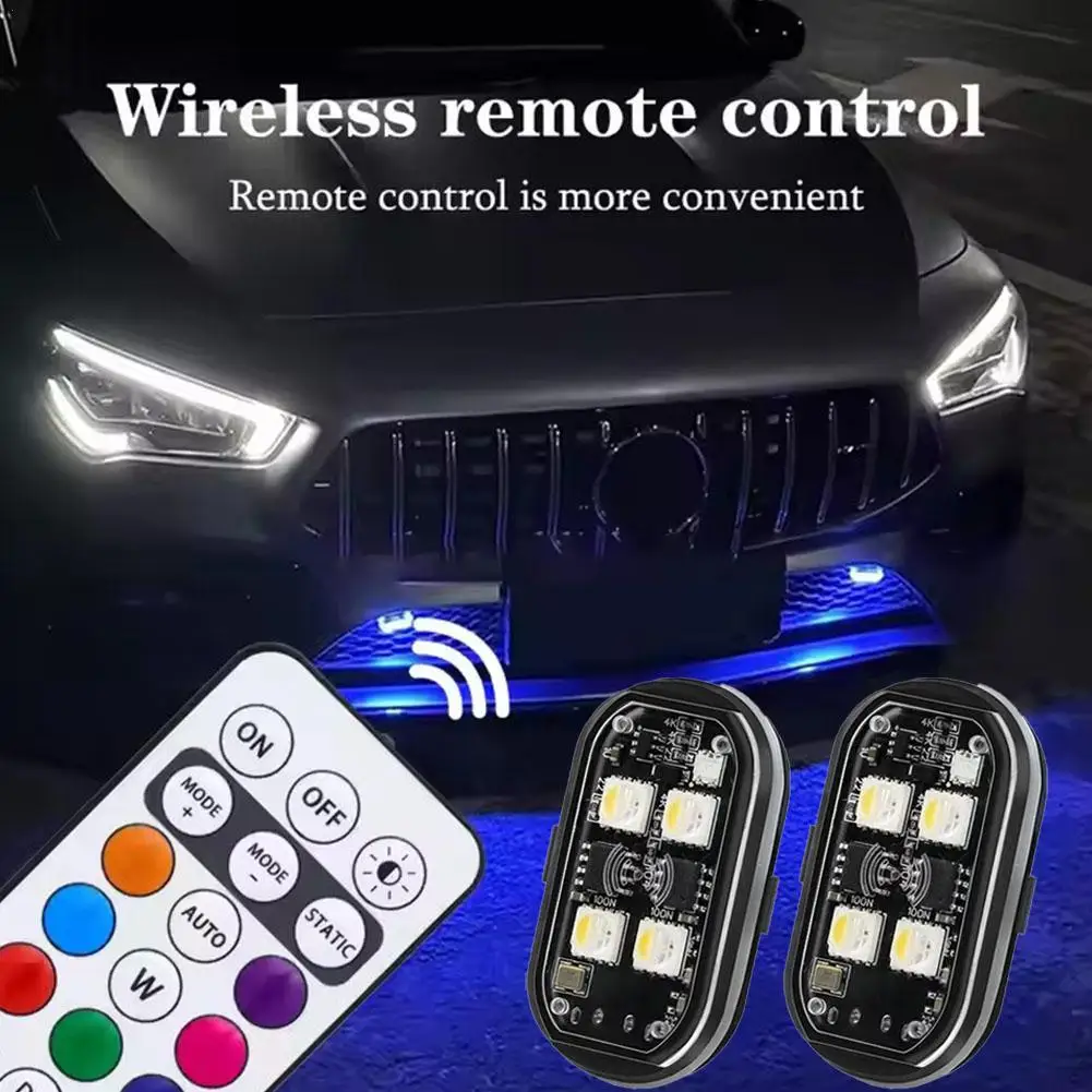 

2/4pcs Wireless LED Strobe Lights Car Decor Atmosphere Light, 8 Colors Rechargeable Led Lights Anti-Collision LED Warning Light