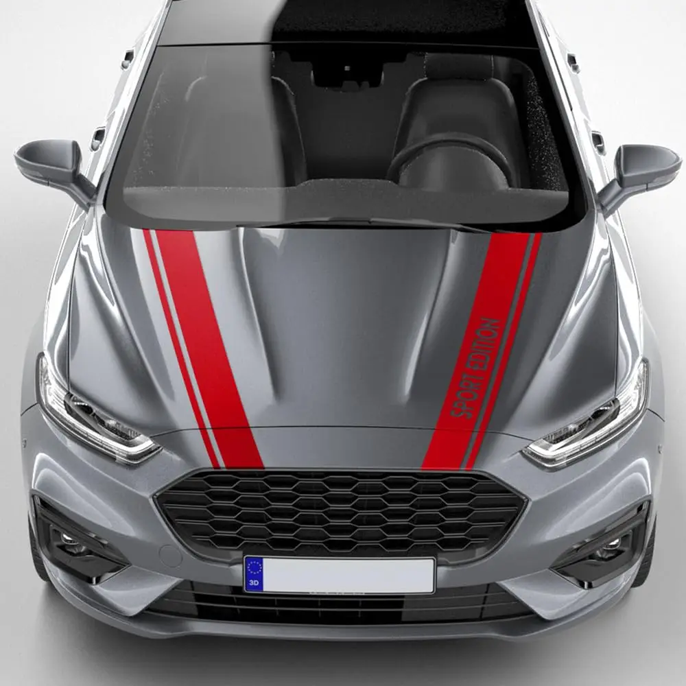 Car Bonnet Hood Racing Stripes Kit Decal Sticker Sport Edition Vinyl Graphic Compatible with Ford Fusion (Mondeo) 2013-2020